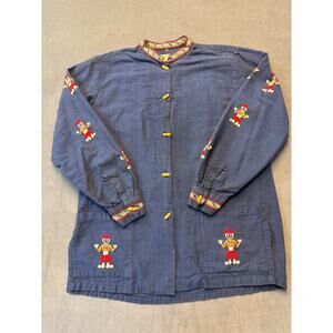 Vintage Mayan Modern Hand Woven Shirt Blouse Womens M Blue Embroidered